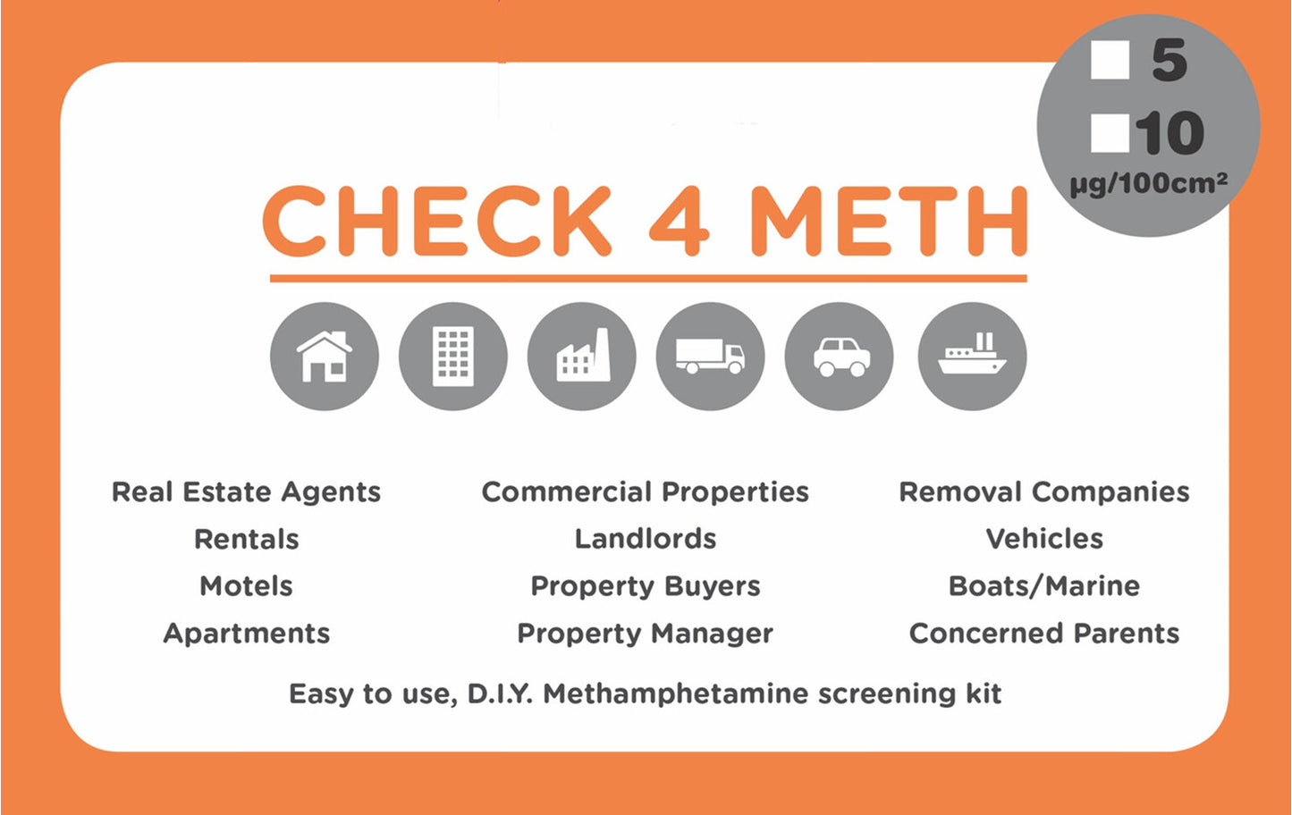 Check4Meth Screening Kits 5ug/100cm2 Level